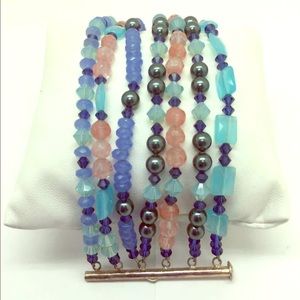 Large 7 row sterling silver beaded bracelet